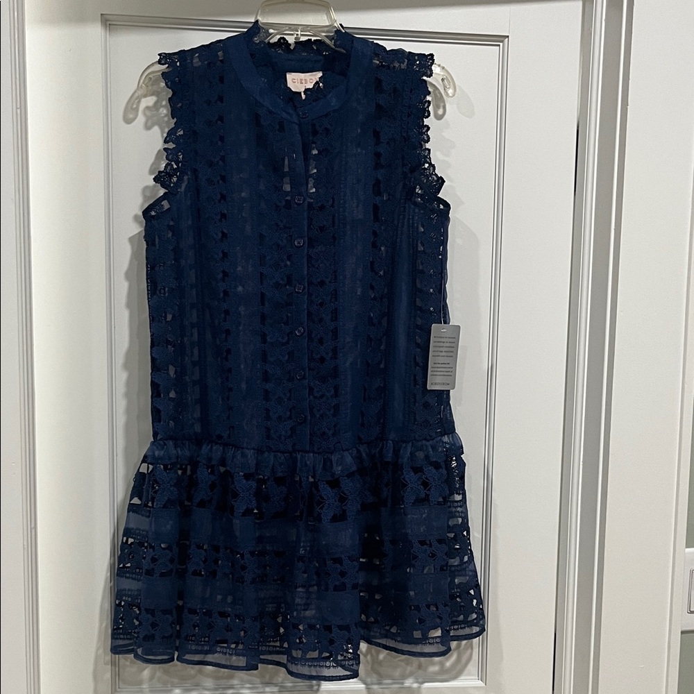 Ciebon Navy Lace Butterfly Eyelet Sleeveless Dress